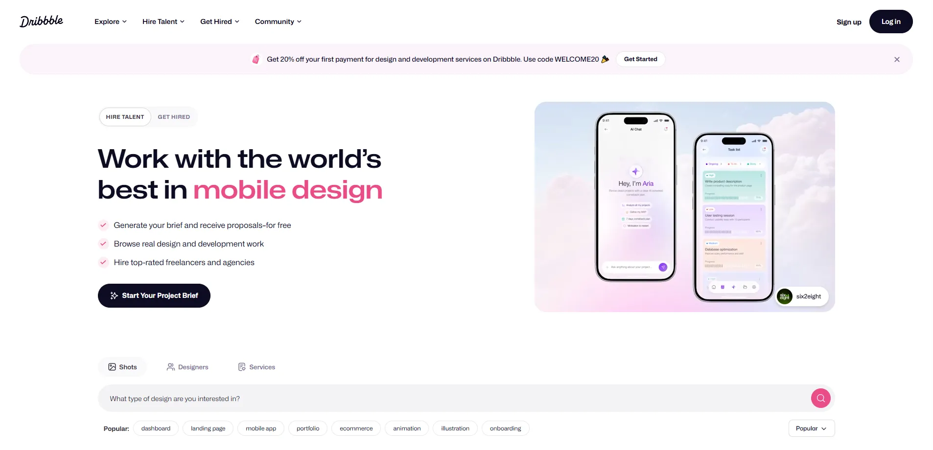 نمایش صفحه اصلی Dribbble | بزرگترین شبکه اجتماعی طراحان گرافیک و منبع الهام برای طراحی لوگو، رابط کاربری (UI) و تصویرسازی با جدیدترین ترندهای روز دنیا